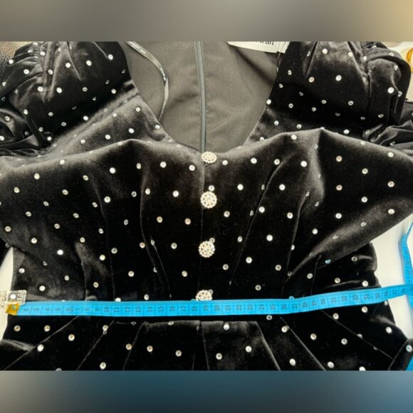 🆕 SELF-PORTRAIT 🧿NWOT Crystal Embellish Velvet Diamante Mini Dress, Sz US4 UK8 - Picture 16 of 16